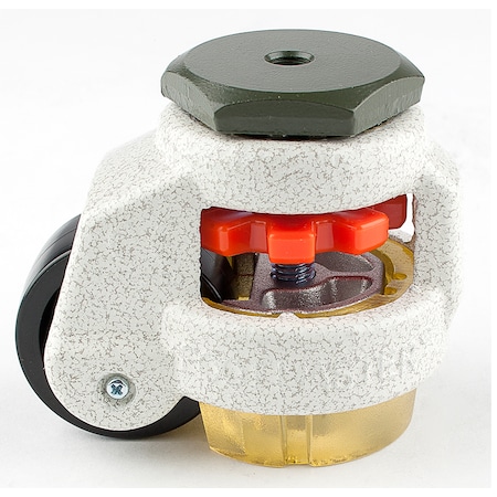 Foot Master Leveling Caster, 42 mm Nylon Wheel, M8x1.25P Stem, Swivel, 60 kg Cap, PU Foot Pad, Ivory GD-40-S-NYN-CUR